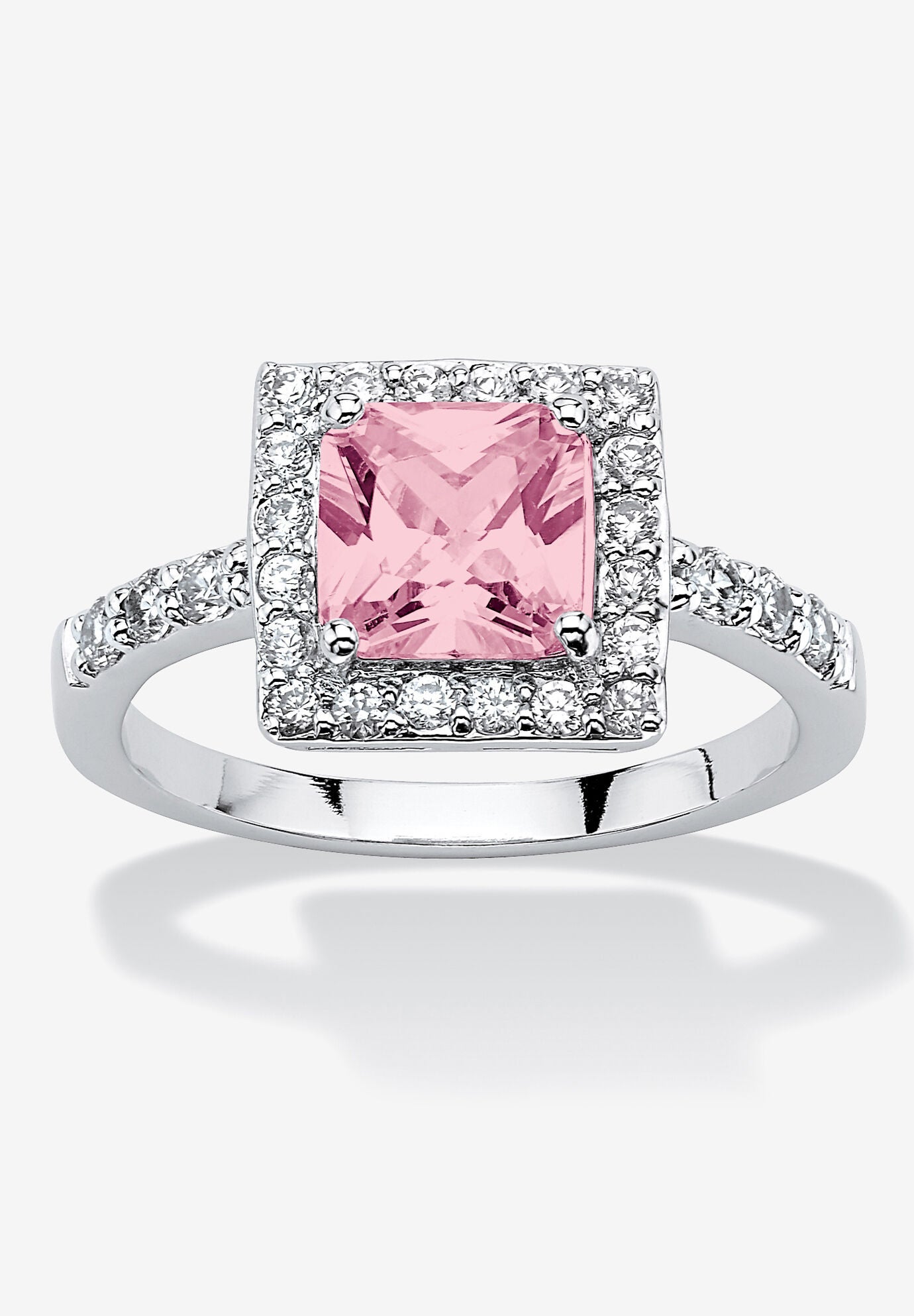 Simulated Birthstone and Crystal Halo Ring in Sterling Silver, JUNE, hi-res image number 0