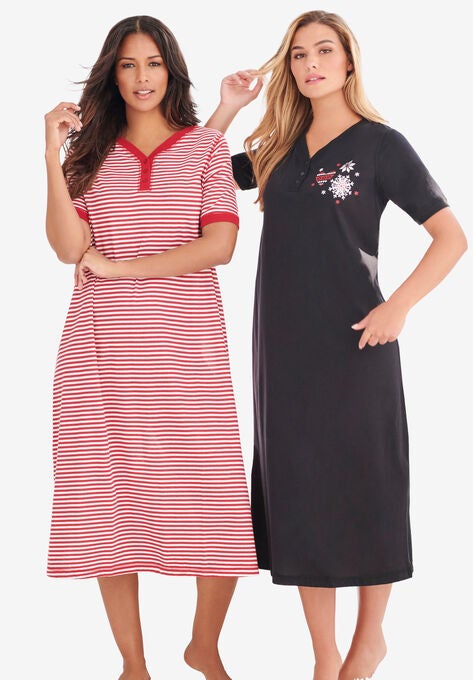 2-Pack Long Henley Sleepshirt , CLASSIC RED STRIPE, hi-res image number null