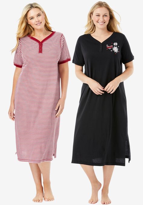 2-Pack Long Henley Sleepshirt , CLASSIC RED STRIPE, hi-res image number null
