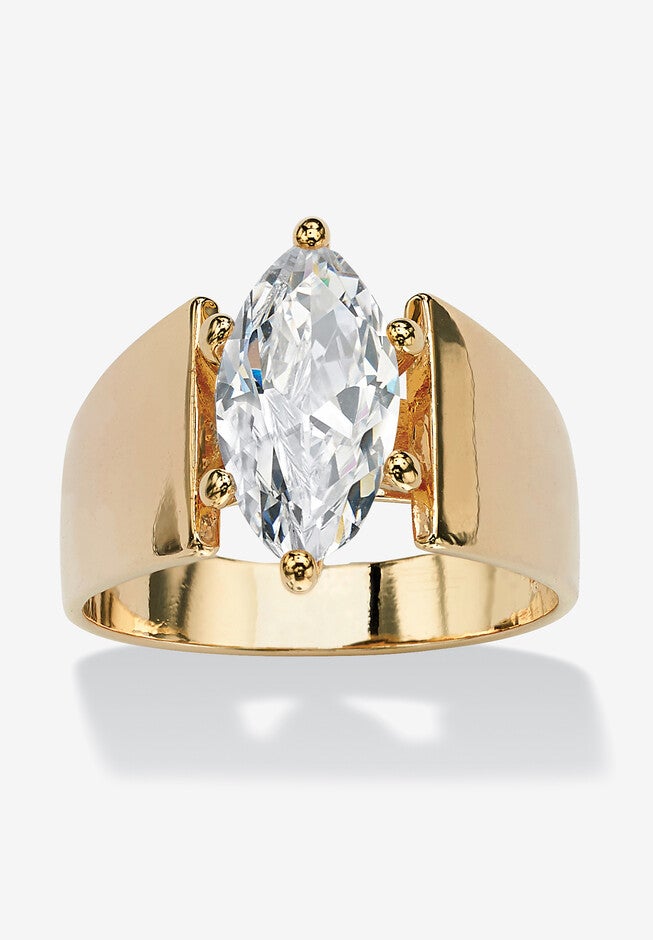 Yellow Gold Plated Cubic Zirconia Solitaire Engagement Ring, GOLD, hi-res image number 0
