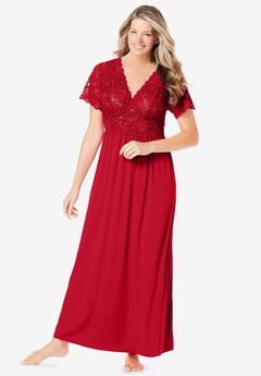Long Lace Top Stretch Knit Gown
