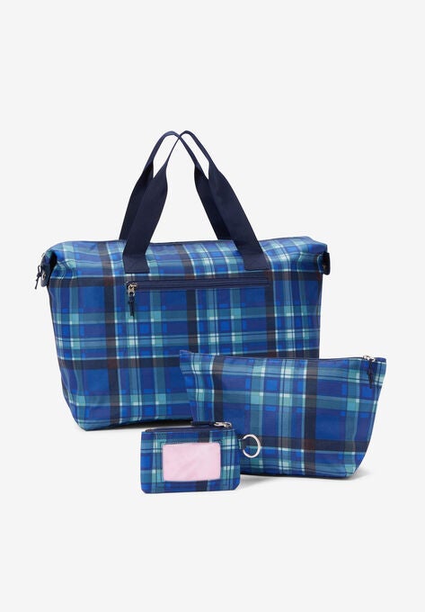 Three-Piece Bag Set, BRIGHT COBALT PLAID, hi-res image number null