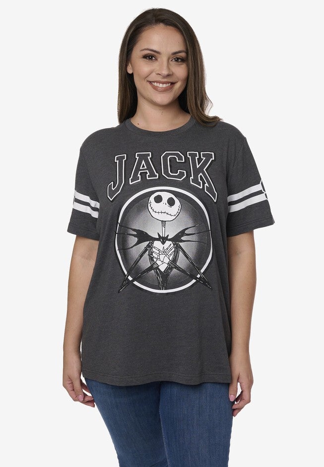 Jack Skellington Striped Short Sleeve T-Shirt , CHARCOAL, hi-res image number 0