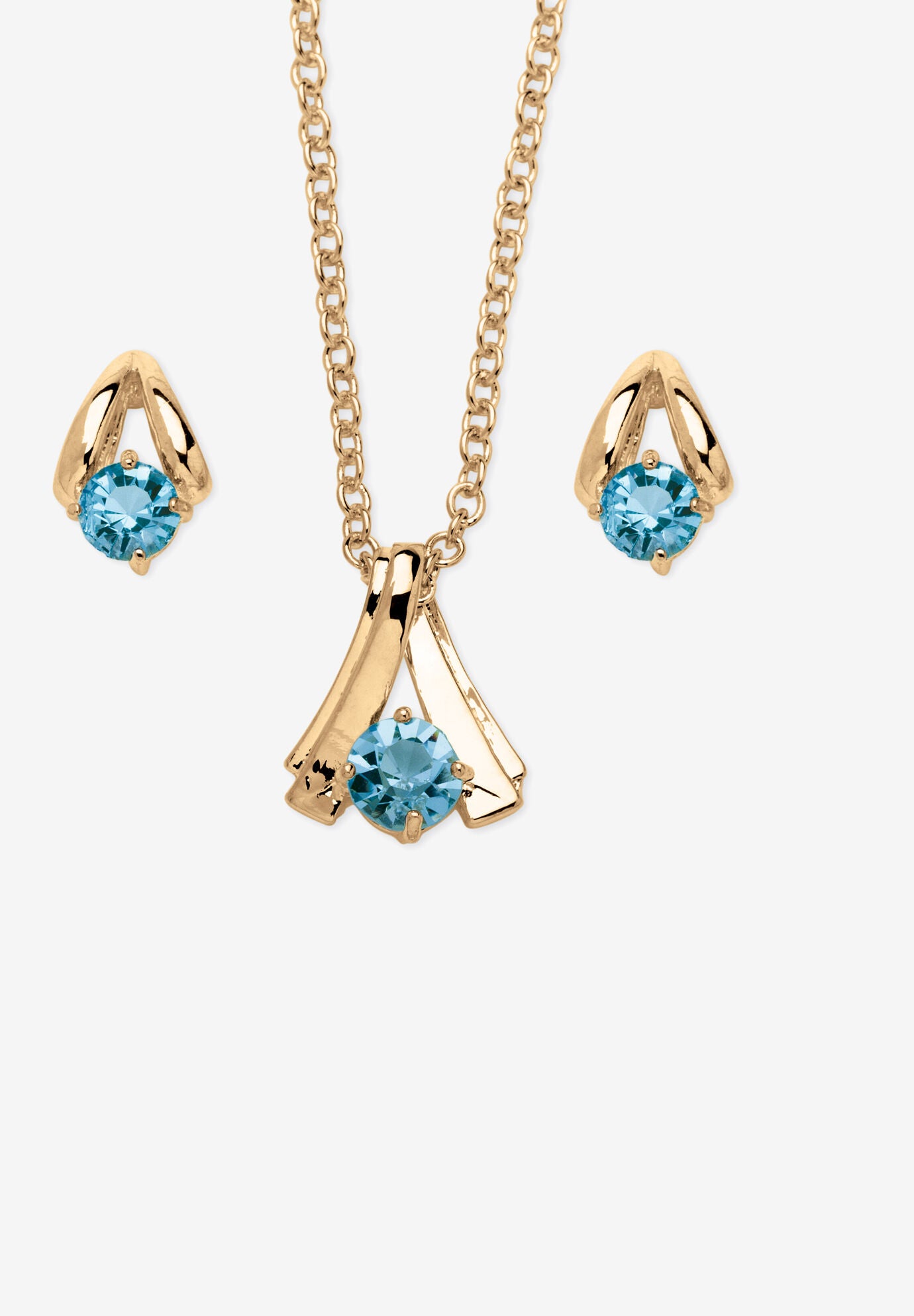 Simulated Birthstone Solitaire Pendant and Earring Set with FREE Gift in Goldtone, Boxed, DECEMBER, hi-res image number 0