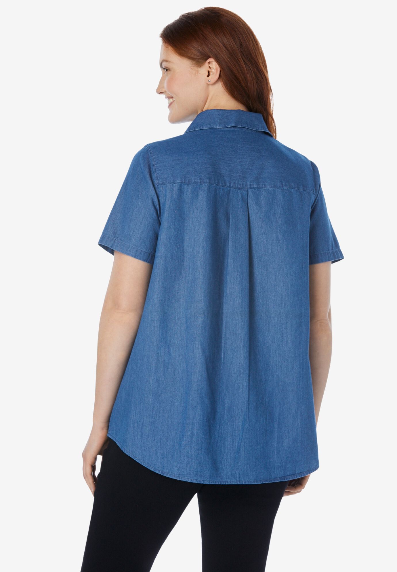 Short-Sleeve Denim Shirt, MEDIUM STONEWASH, on-hover image number 1