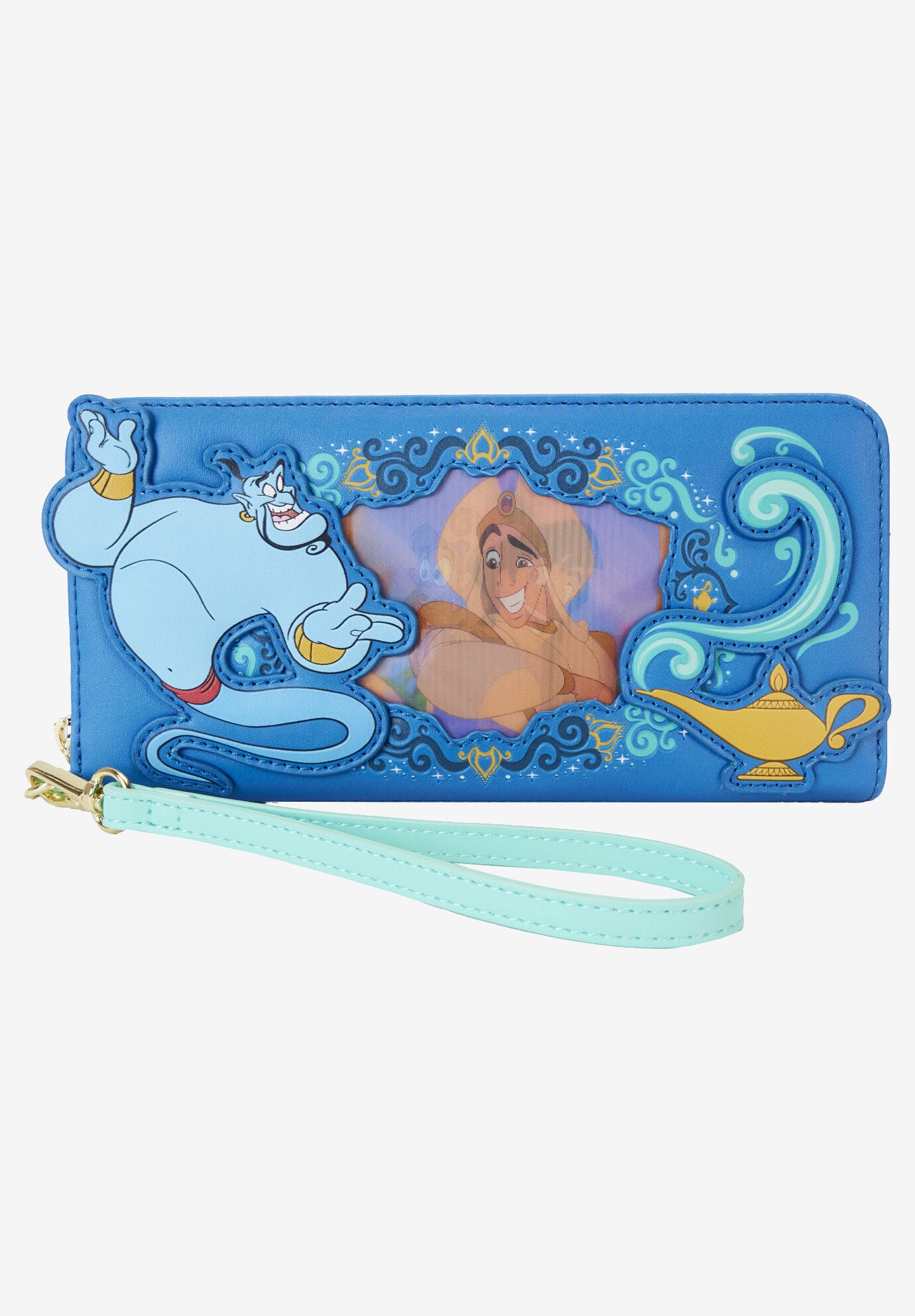 Loungefly X Disney Aladdin Jasmine Lentincular Zip Around Wallet Wristlet Wallet, BLUE, hi-res image number 0