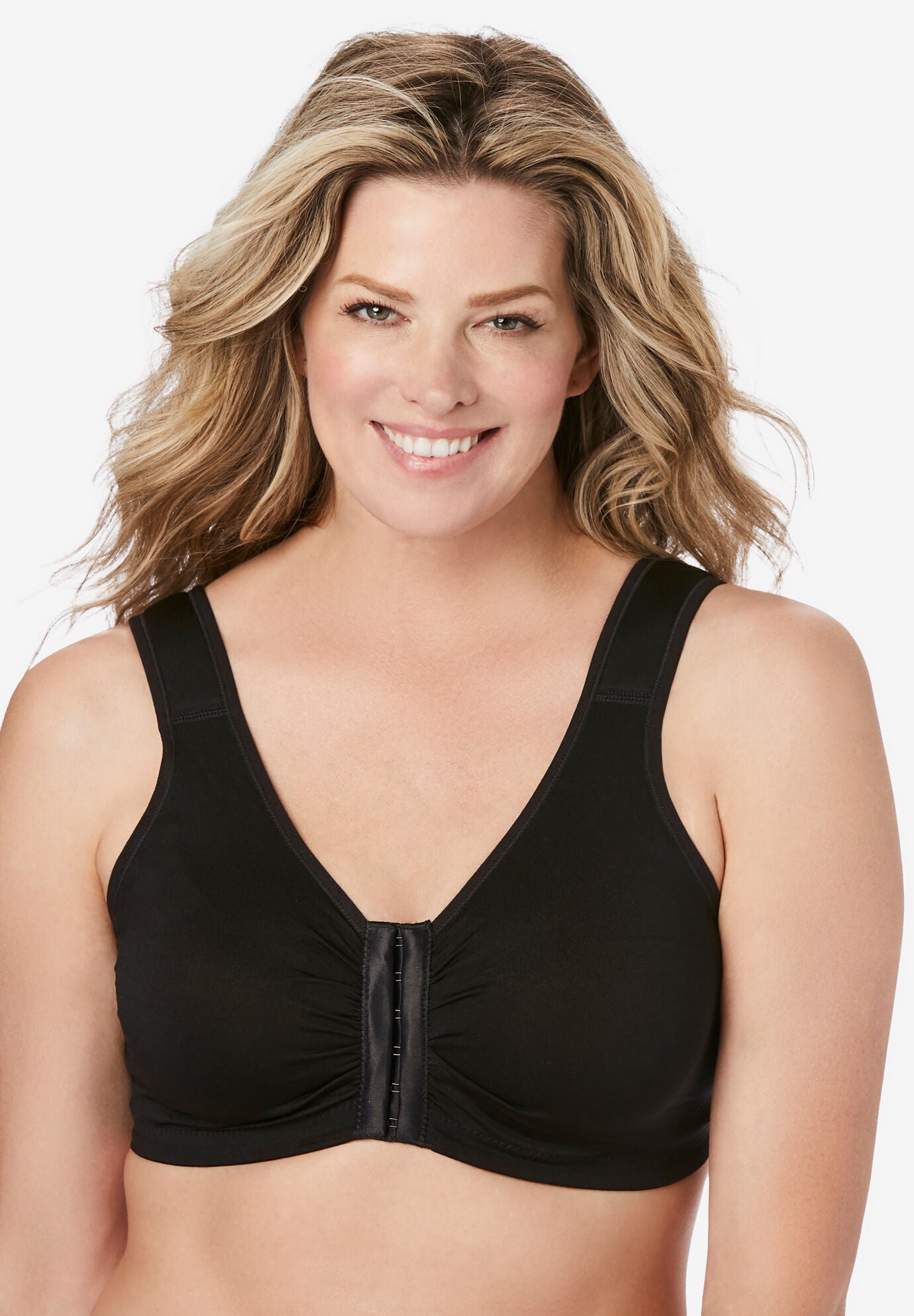 The Laurel - Seamless Comfort Front-Closure Bra, BLACK, hi-res image number 0