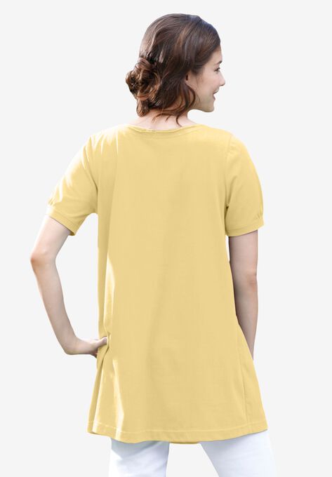 Perfect Short-Sleeve Shirred U-Neck Tunic, , on-hover image number null