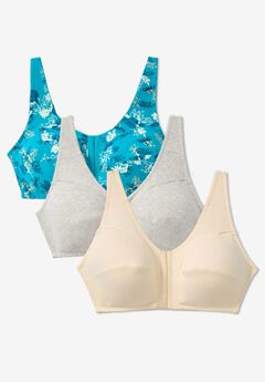 3-Pack Front-Close Cotton Wireless Bra