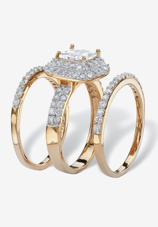 Cubic Zirconia Princess-Cut Bridal Ring Set in Gold over Silver, , on-hover image number 1