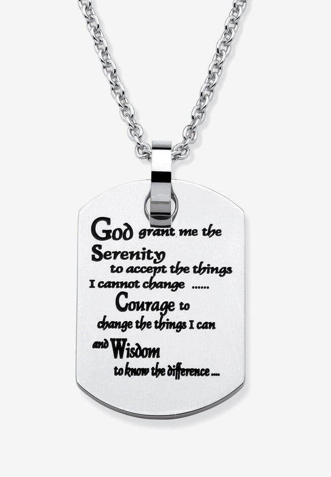 Stainless Steel Serenity Prayer Dog Tag Pendant (22Mm) With 20 Inch Chain, STAINLESS STEEL, hi-res image number null