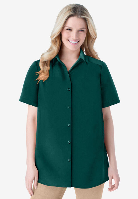Peached Button Down Shirt, EMERALD GREEN, hi-res image number null