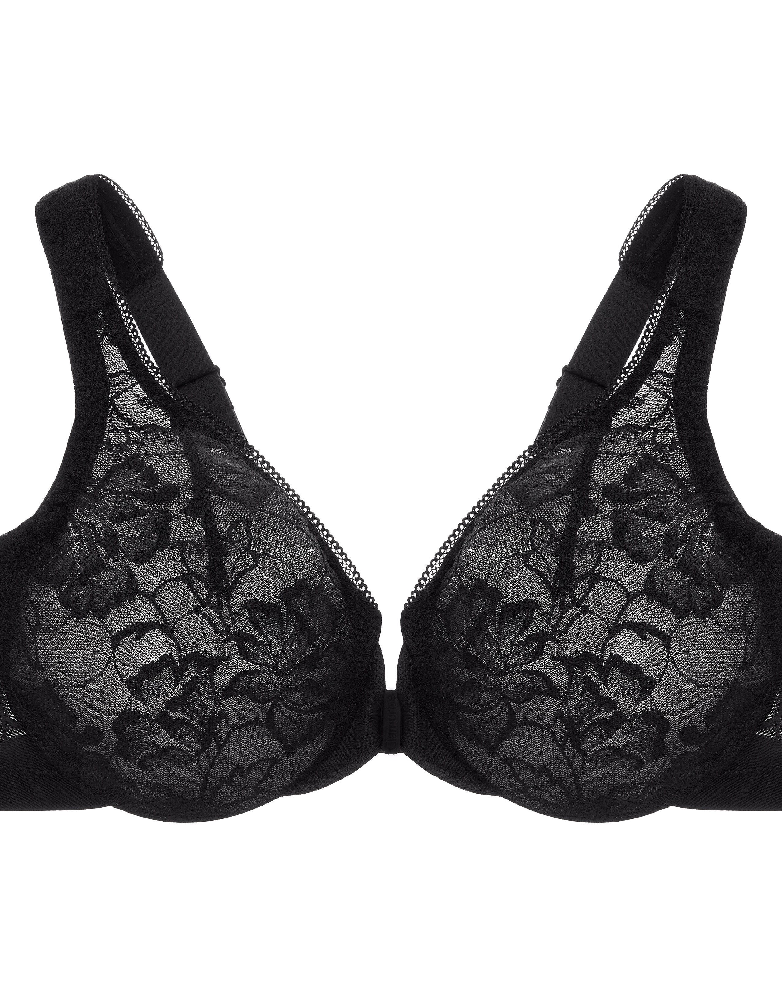 Glamorise Lacey T-Back Front-Closure WonderWire Underwire  Bra 9246 (Women's & Women's Plus), SOLID BLACK, alternate image number 3