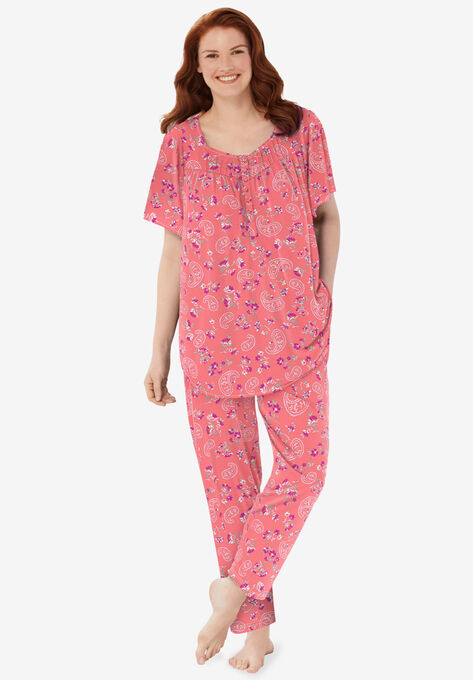Short-Sleeve Cooling Pajama Set, SWEET CORAL FLOWERS, hi-res image number null