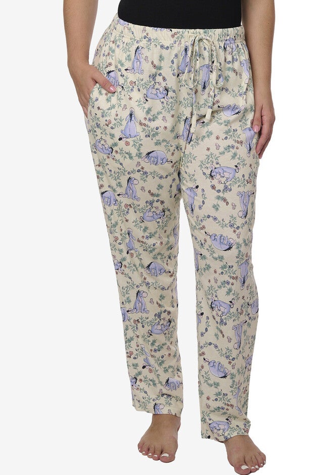 Eeyore Lounge Pajama Pants Cotton Watercolor Floral Lounge Pants, BEIGE, hi-res image number null