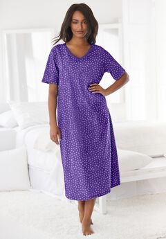 V-Neck Short Sleeve Midi Cotton Sleep Shirt