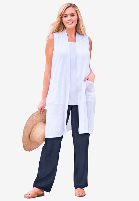 Straight Leg Linen Pant, , alternate image number null