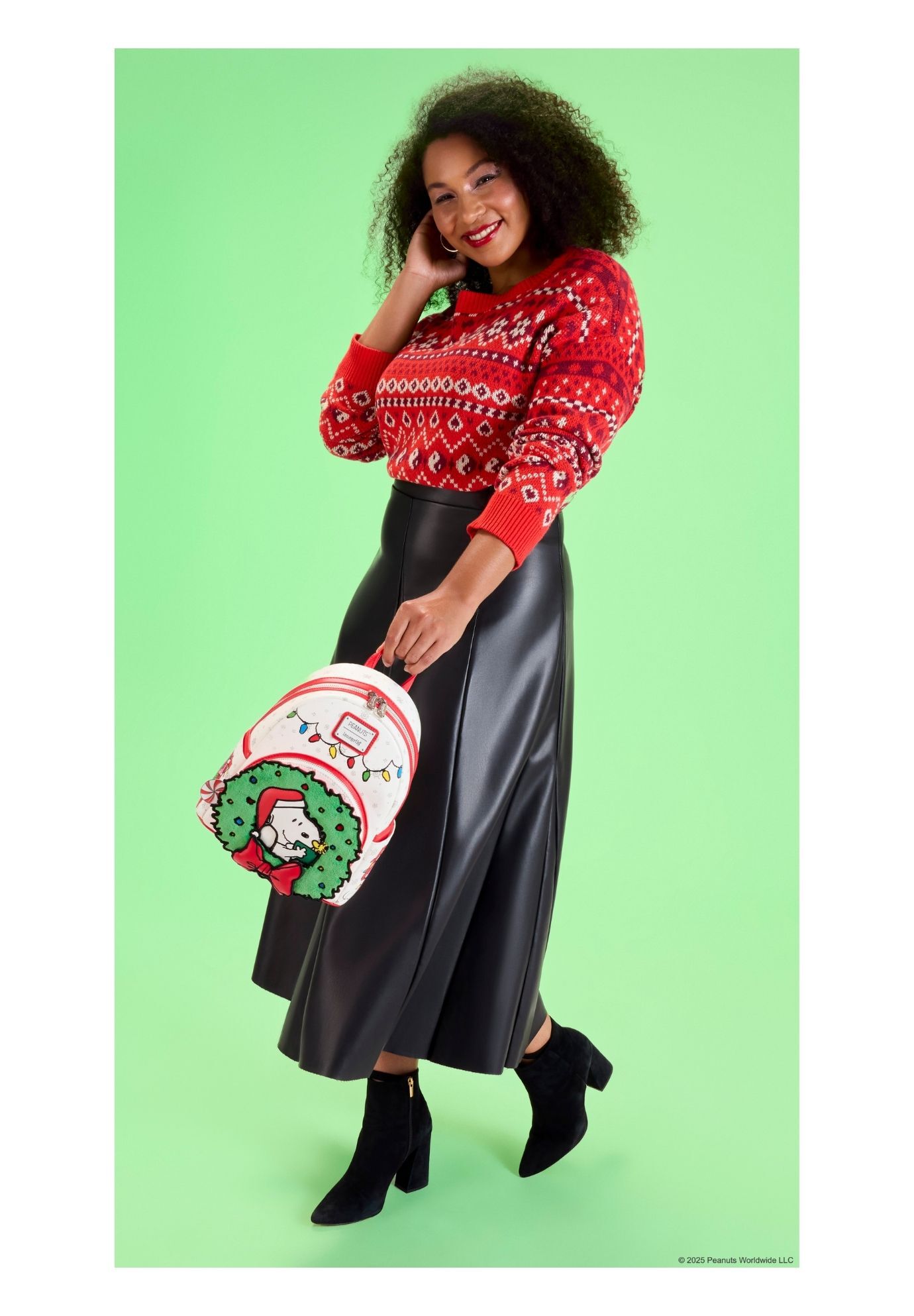 Loungefly x Peanuts Snoopy & Woodstock Holiday Plush Wreath Mini Backpack, WHITE, alternate image number 6