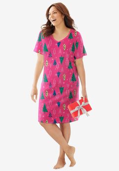 V-Neck Short Sleeve Knee-Length Cotton Sleepshirt