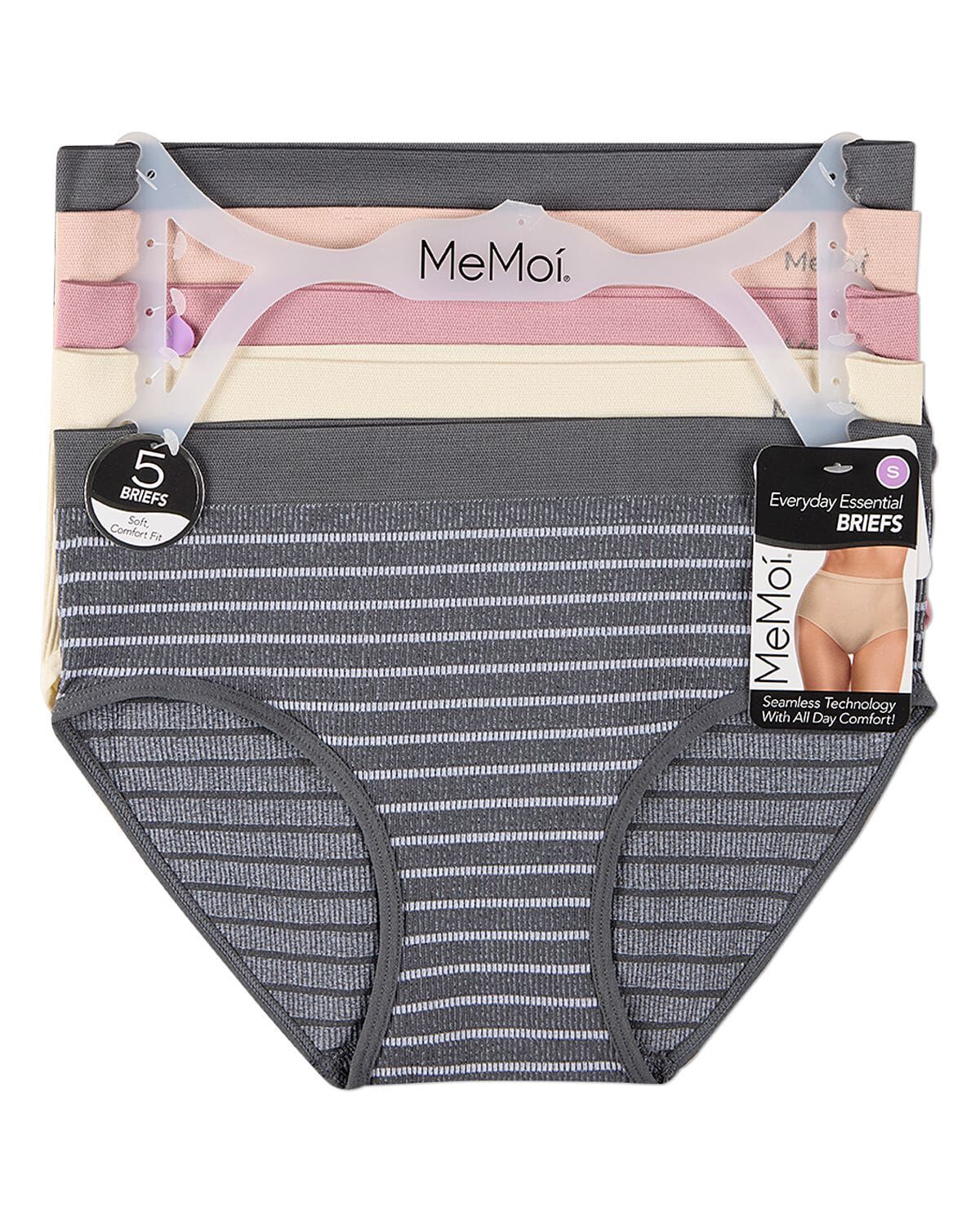 5 Pair Women's Seamless Pin-Rib Tag-Free Full-Coverage Brief Panties, STORM COLOR MULTI, alternate image number 1