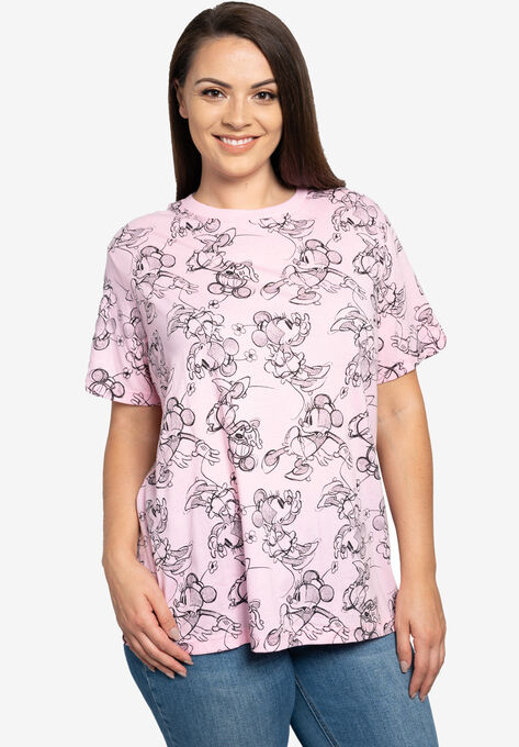 Disney Minnie Mouse T-Shirt All-Over Sketch Print Pink, , alternate image number null