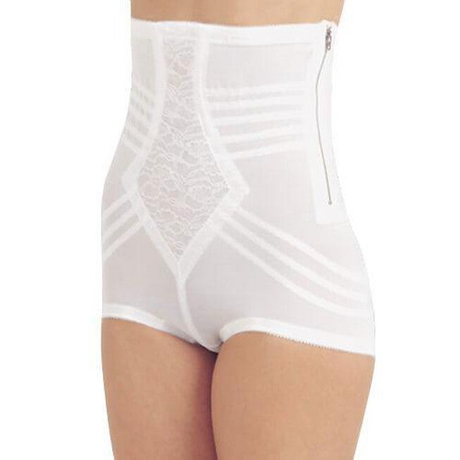 The Rago Shapette No Roll High Waist Brief with Zipper features exclusive contour bands. 6101, WHITE, on-hover image number 1