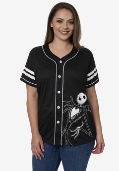 Jack Skellington Black Baseball Jersey Button Down Shirt