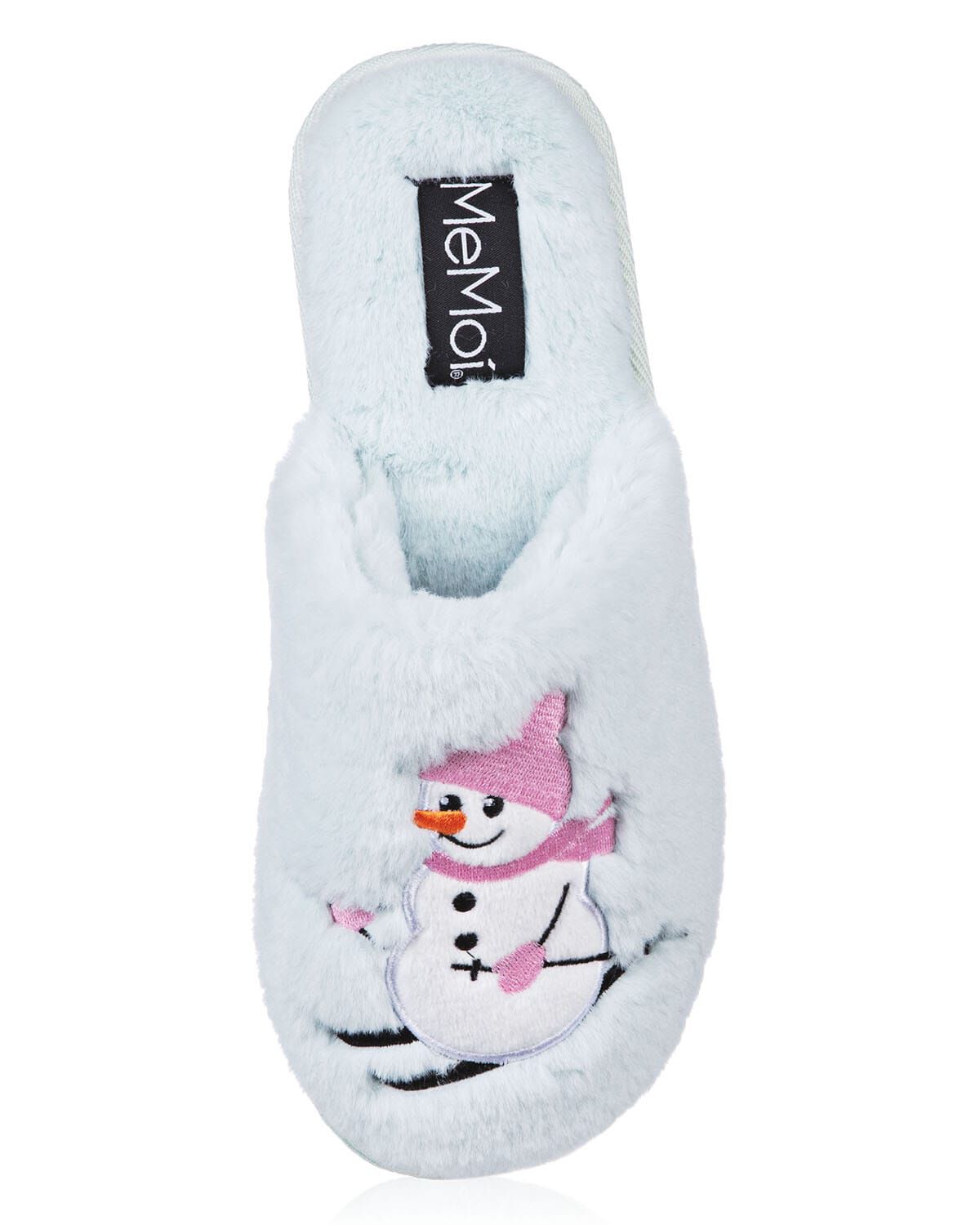 Women's Snowman Ski-Sons Hard Bottom Plush Slippers, LIGHT BLUE, alternate image number 1