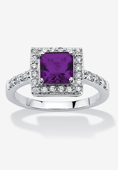 Simulated Birthstone and Crystal Halo Ring in Sterling Silver