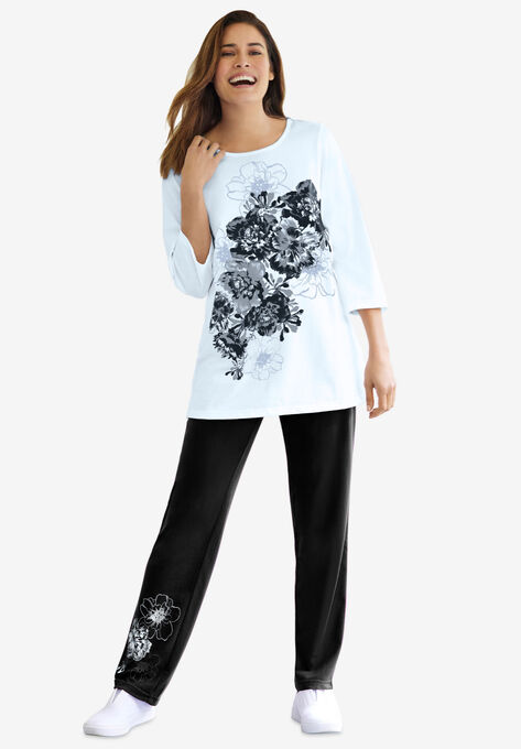 Floral Tee and Pant Set, BLACK FLORAL PLACEMENT, hi-res image number null