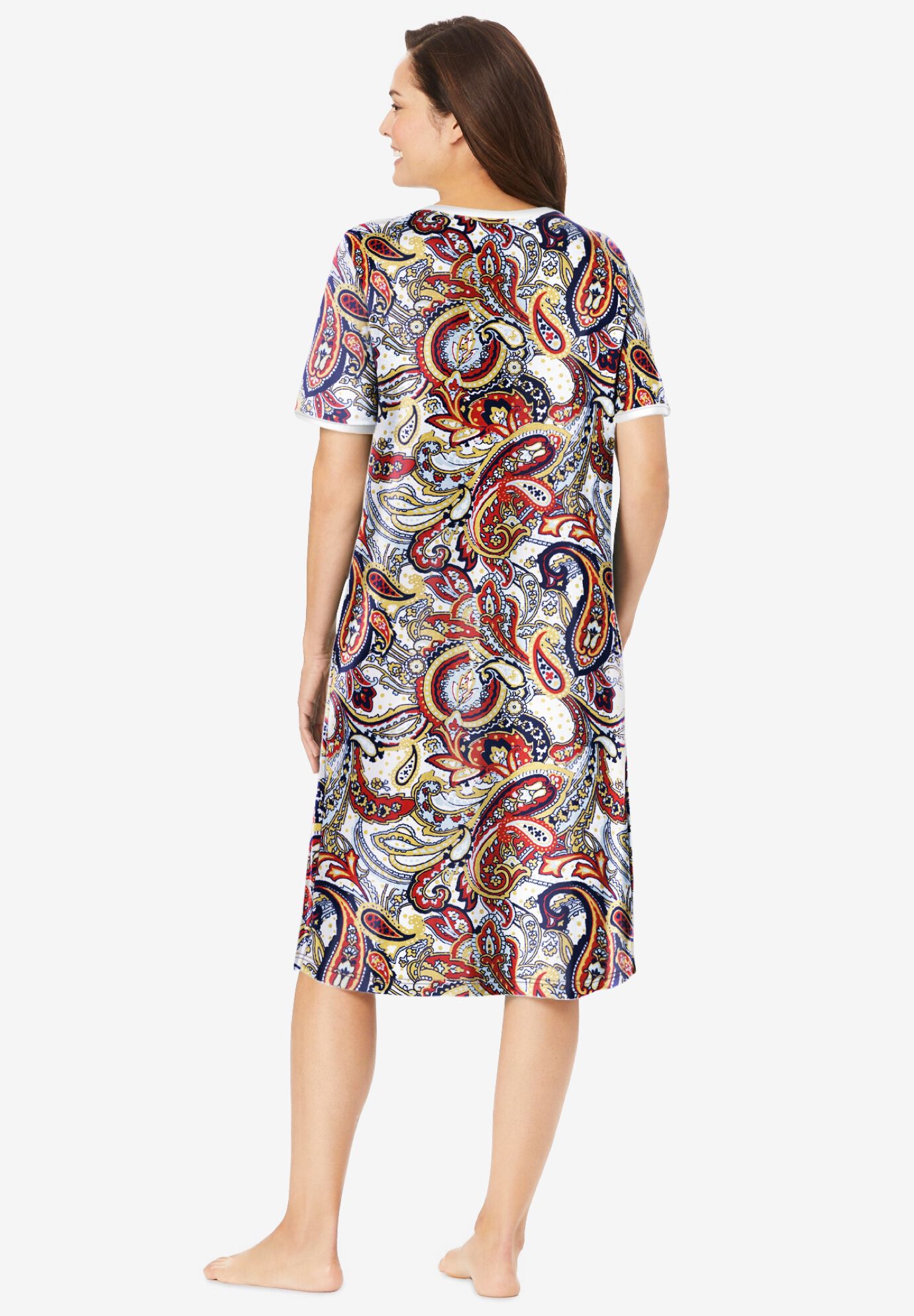 V-Neck Short Sleeve Short T-Shirt Lounger, MULTI PAISLEY, on-hover image number 1