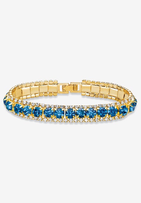 Gold Tone Tennis Bracelet (10mm), Round Birthstones and Crystal, 7", SEPTEMBER, hi-res image number null