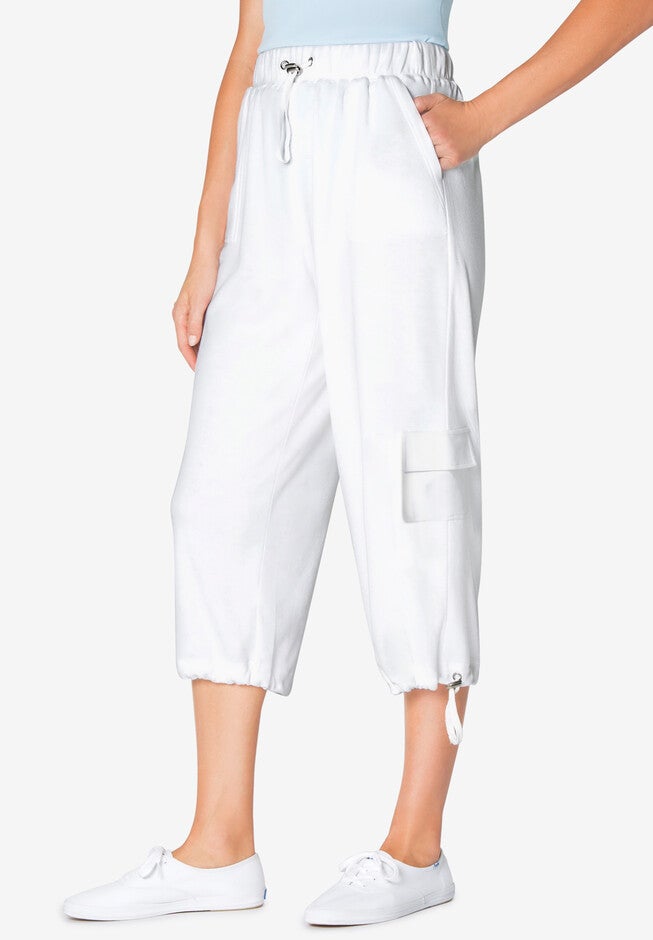 Pull-On Knit Cargo Capri, WHITE, hi-res image number null