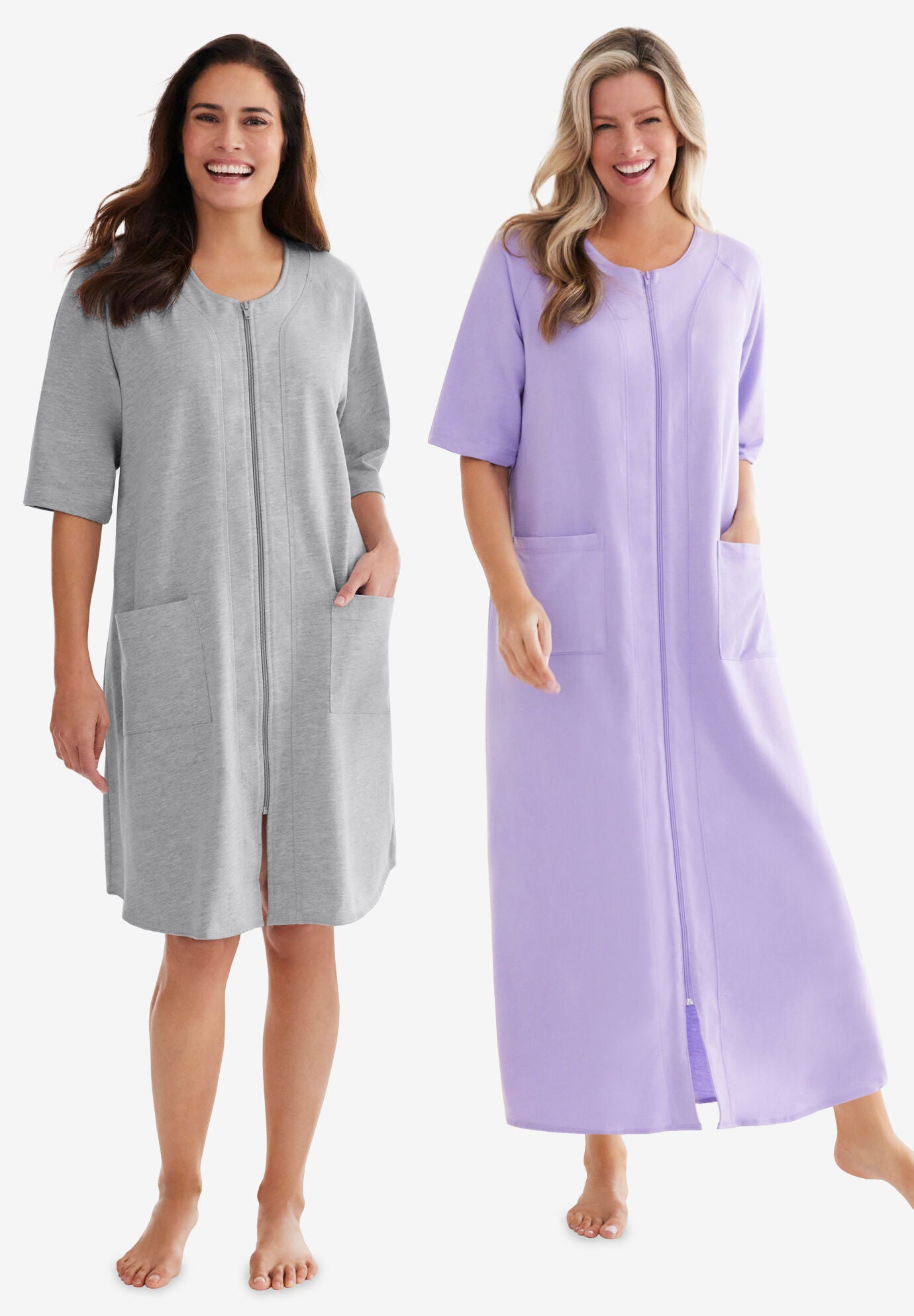 Zipper Front Robe French Terry Zip-Front Robe - Lounge Essential, Aquamarine | Catherines