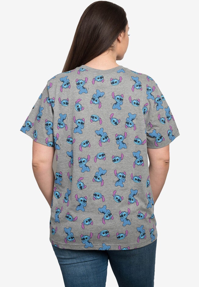 Women's Disney All-Over Print Stitch Short Sleeve T-Shirt Gray, , on-hover image number 1