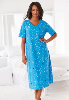 V-Neck Short Sleeve Midi Cotton Sleep Shirt