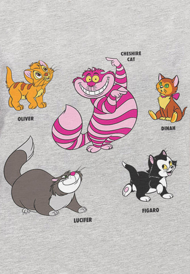 Disney Cats Short Sleeve T-Shirt Cheshire Cat Figaro Gray
