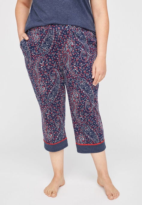 Pleasant Paisley Cotton Sleep Capri, PAISLEY MARINER NAVY, hi-res image number null