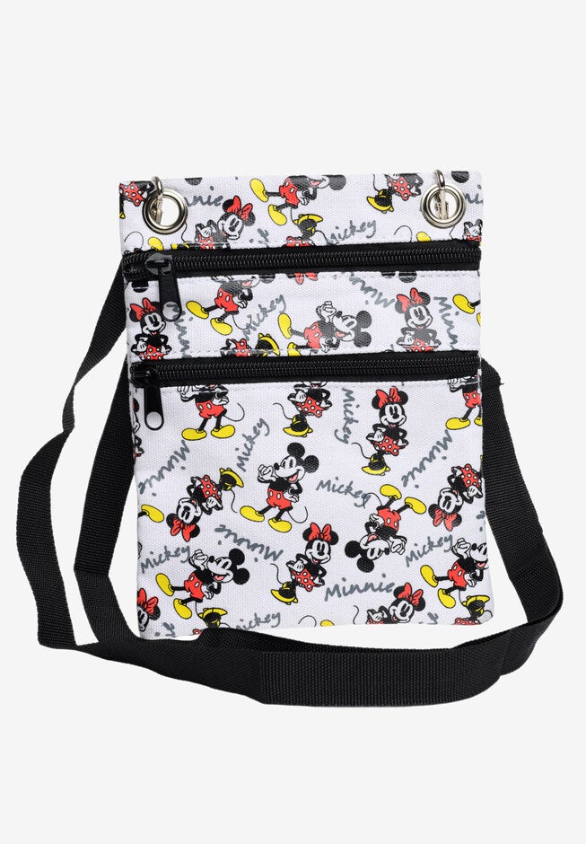 Mickey & Minnie Mouse Poses Passport Bag Travel Crossbody Purse White, MULTI, hi-res image number 0