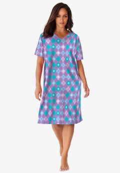 V-Neck Short Sleeve Knee-Length Cotton Sleepshirt