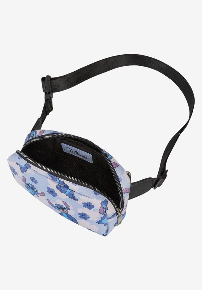 Disney Stitch Belt Bag Belt Bag Crossbody Zippered Floral All-Over Print Blue Faux Leather, , alternate image number 4
