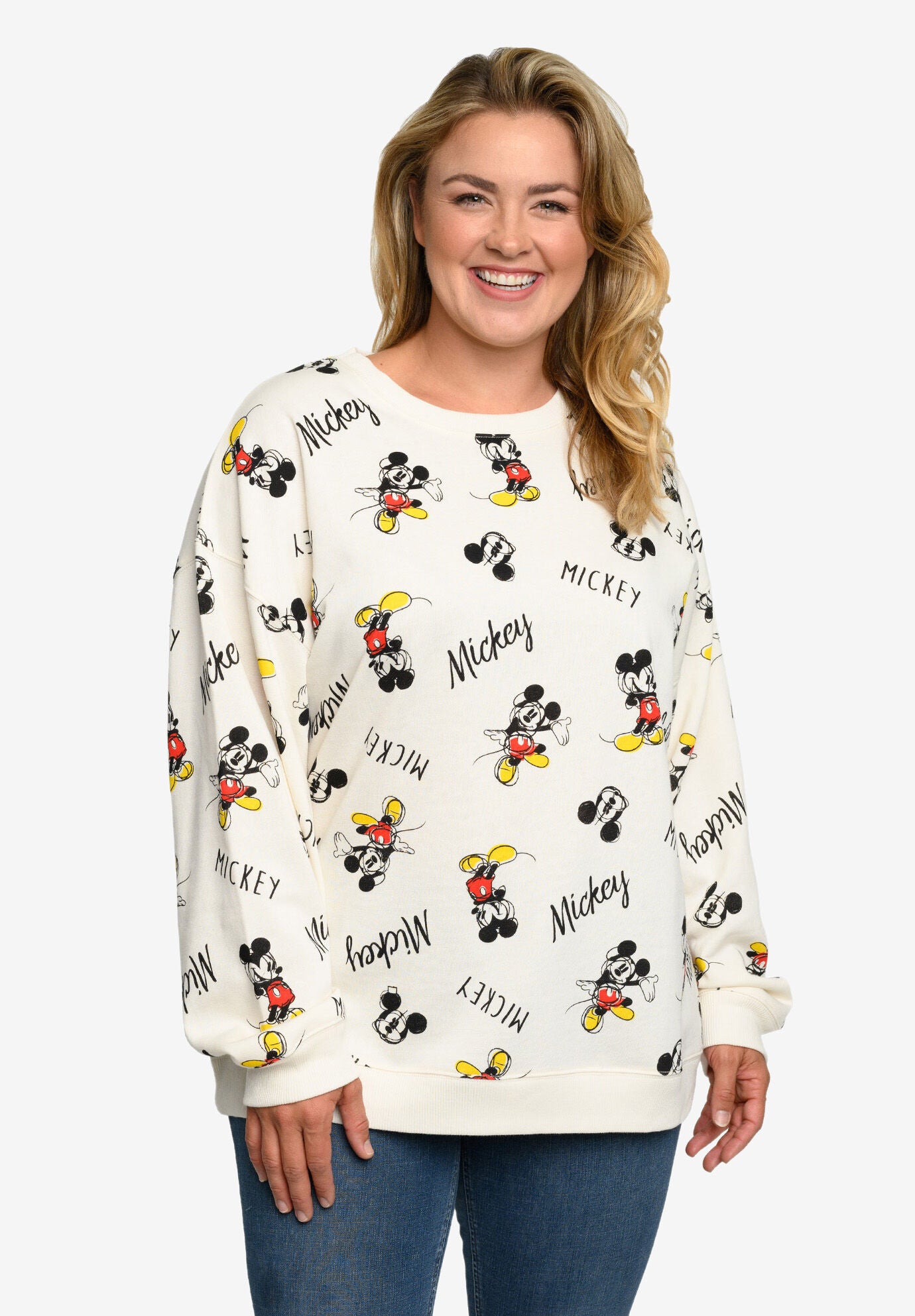 Mickey Mouse All Over Print Fleece Long Sleeve Sweatshirt Catherines