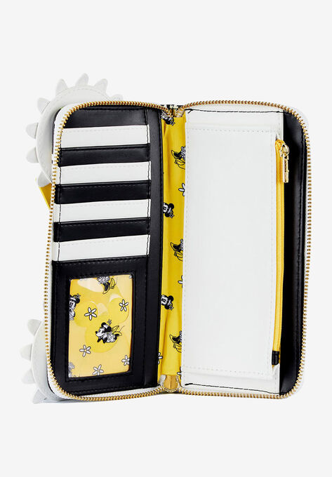Loungefly X Disney Minnie Mouse Daisies Zip Around Wallet Bow Black, , alternate image number null