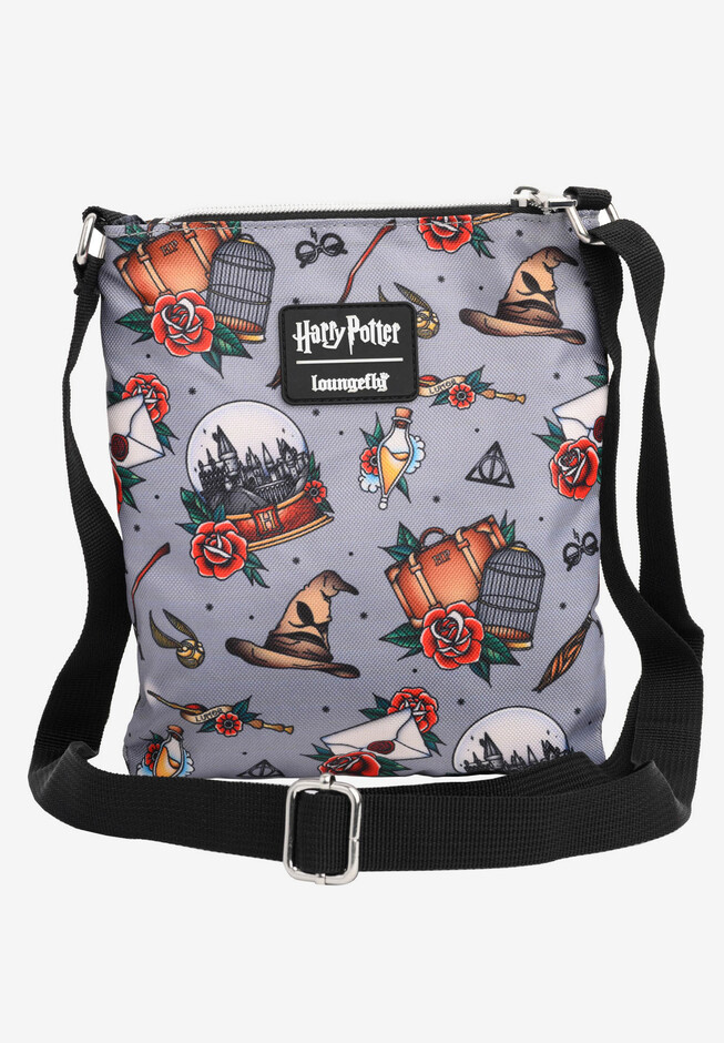 Women's Loungefly x Harry Potter Crossbody Travel Bag Nylon Tattoo All Over Print Crossbody Bag by Harry Potter in Multi