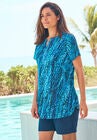 Split-Neck Short Sleeve Swim Tee with Built-In Bra, , alternate image number null