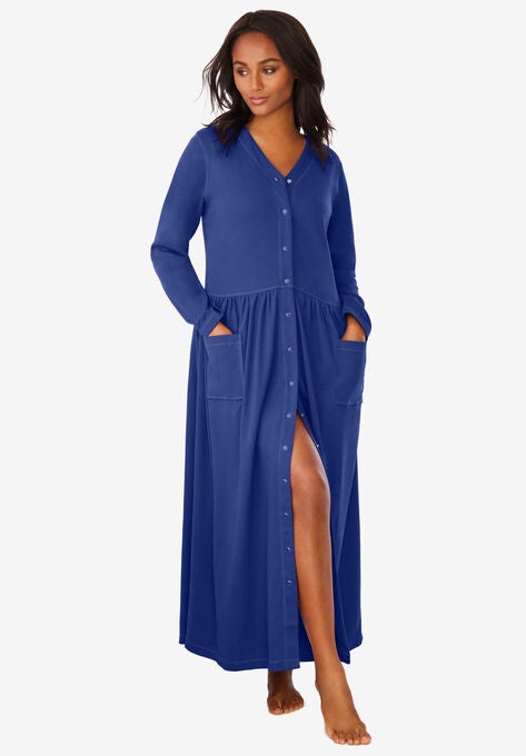 Long Snap-Front Knit Lounger , ULTRA BLUE, hi-res image number null