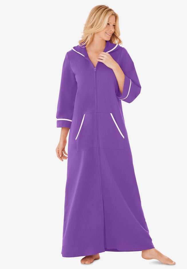Long French Terry Robe for Relaxation, Plum Burst | Catherines