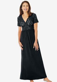 Long Lace Top Stretch Knit Gown