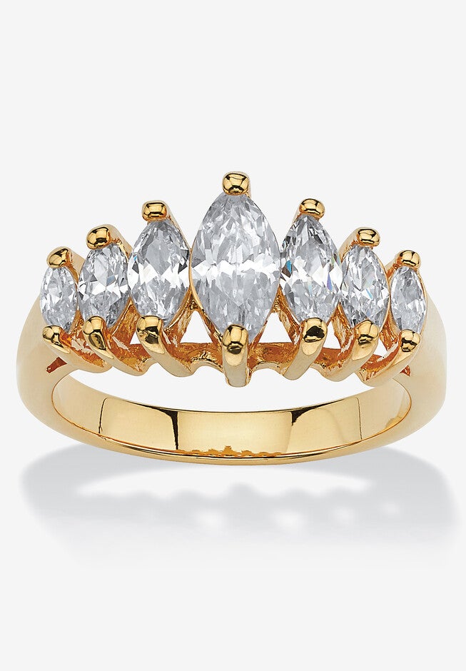 Gold-Plated Marquise Cut Engagement Anniversary Ring Cubic Zirconia, CUBIC ZIRCONIA, hi-res image number 0