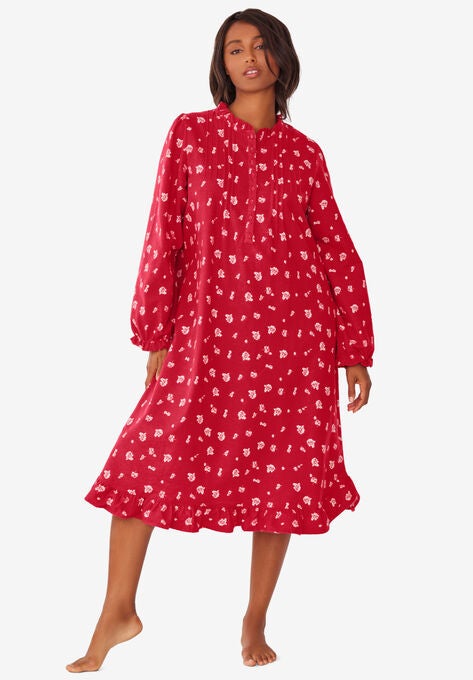 Cotton Flannel Print Short Gown , CLASSIC RED ROSES, hi-res image number null